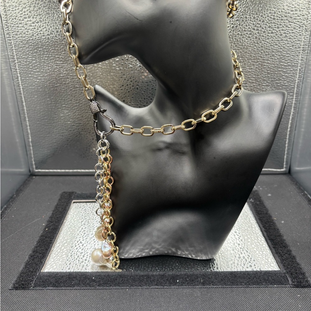Elegant Gold and Silver Chain Necklace with Baroque Pearls Removable - Picture 3 of 6